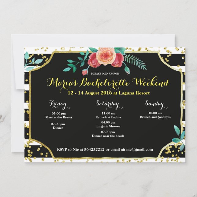Elegant Bachelorette Party Itinerary Invitation (Front)