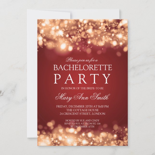 Elegant Bachelorette Party Sparkling Lights Gold Invitation (Front)