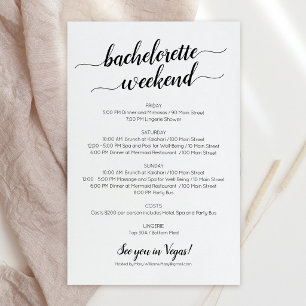 Elegant Bachelorette Weekend Itinerary Invitation