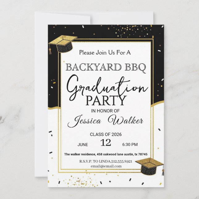 Elegant Backyard BBQ Graduation Party Invitation (Front)
