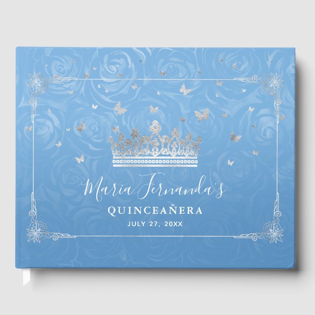 Elegant Bahama Blue and Silver Crown Guest Book (Front)