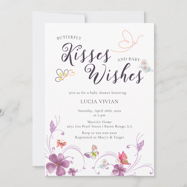 Elegant Baho Butterfly Kisses & Wishes Baby Shower Invitation (Front)