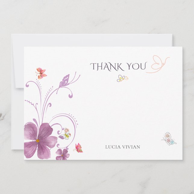 Elegant Baho He Gives Me Butterflies Bridal Thank You Card (Front)
