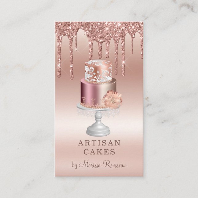 Elegant Baker Pastry Chef Rose Gold Glitter Drips Business Card (Front)