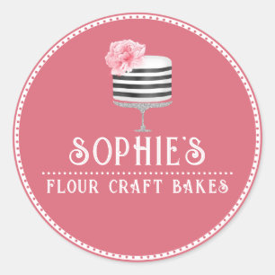 Elegant Baker Pink Cake Logo Bakery Product Label