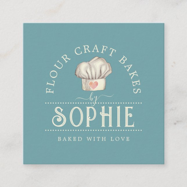 Elegant Baker's Logo Cream Blue Business Card (Front)