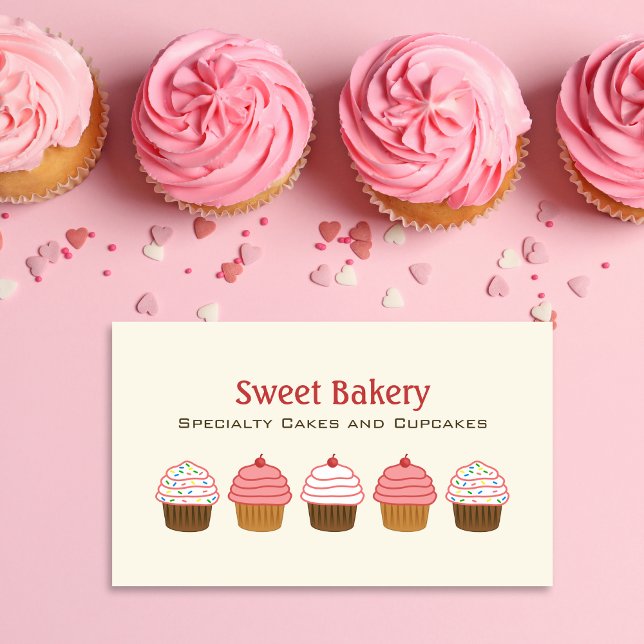 Elegant Bakery Cupcake Cream Background Business Card (Creator Uploaded)
