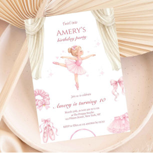 Elegant Ballerina Birthday Invitation Pink Ballet 