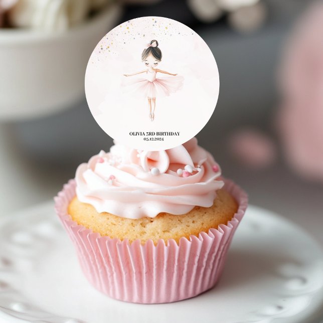 Elegant Ballerina Pink Birthday  Classic Round Sticker (Creator Uploaded)