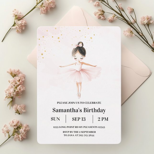 Elegant Ballerina Pink Birthday Invitation (Creator Uploaded)