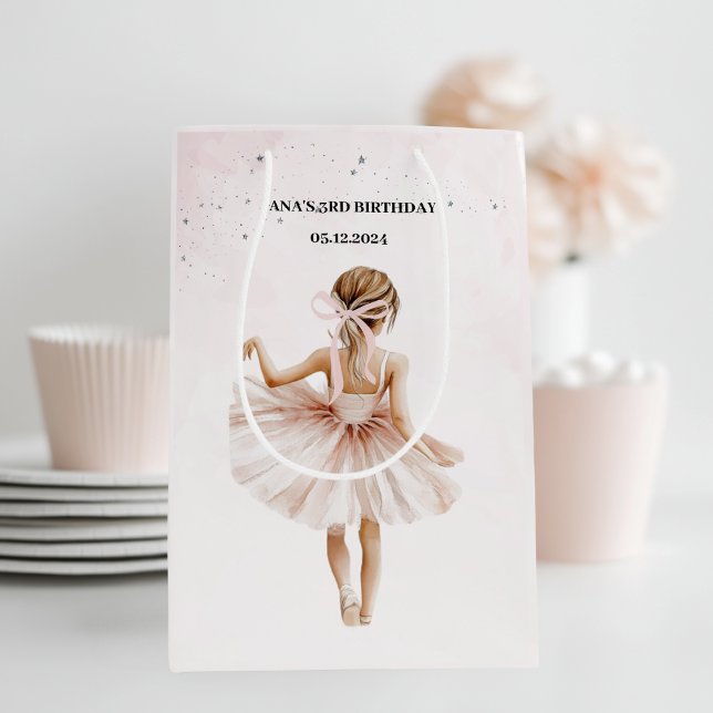 Elegant Ballerina Pink Birthday  Medium Gift Bag (Creator Uploaded)