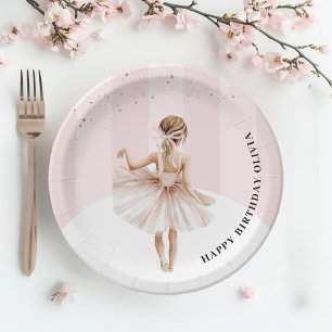 Elegant Ballerina Pink Birthday Paper Plate
