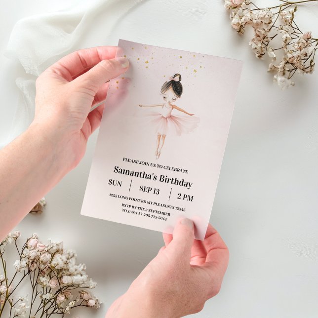 Elegant Ballerina Pink Birthday Vellum Invitations (Creator Uploaded)