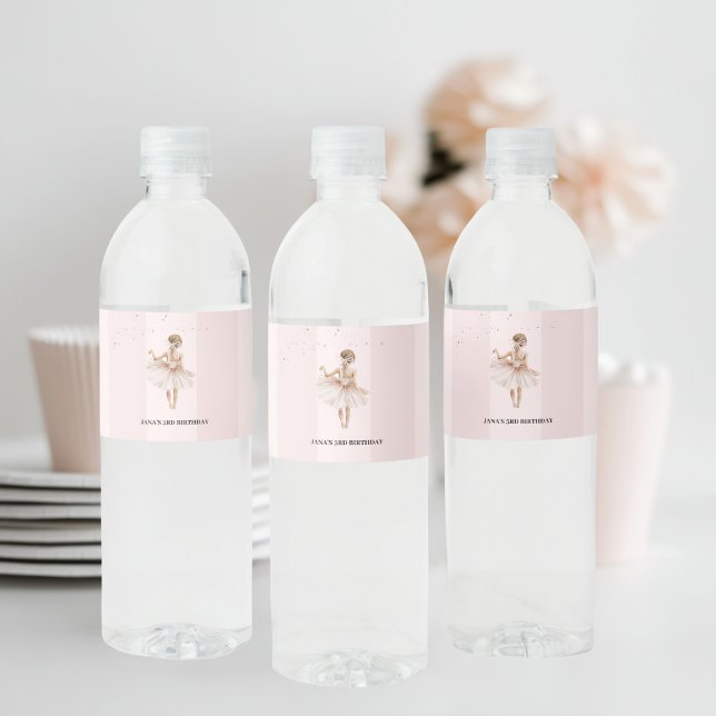 Elegant Ballerina Pink Birthday  Water Bottle Label (Creator Uploaded)