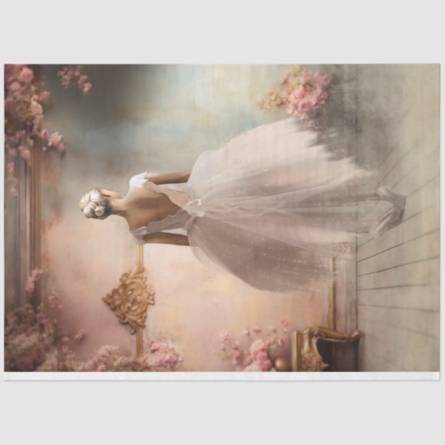 Elegant Ballerina Portrait & Floral, Shabby Chic  Tissue Paper (Front)