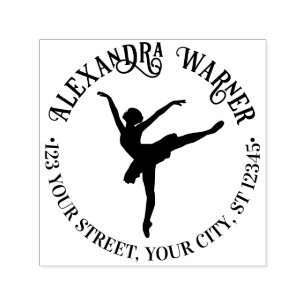 Elegant Ballet Dancer on Pointe Name Address Self-inking Stamp