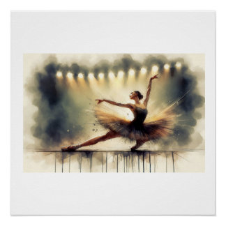 Elegant Ballet Dancer on Stage, Poster