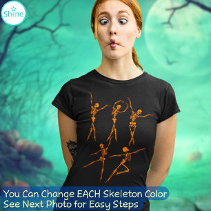 Elegant ballet dancing skeleton orange Halloween T-Shirt