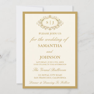 Elegant Ballroom Monogram Vintage Ivory Wedding Invitation