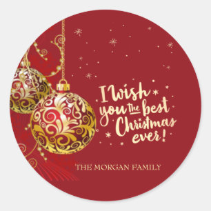 Elegant Balls I Wish You The Best Christmas Ever Classic Round Sticker