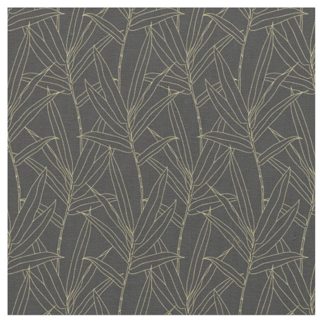 Elegant bamboo foliage gold strokes design fabric (Close Up)