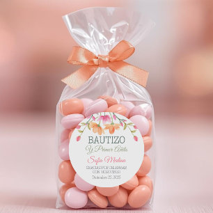 Elegant Baptism and First Birthday Green Leaves Classic Round Sticker