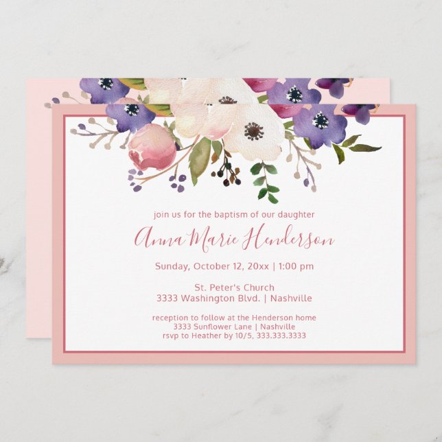 Elegant Baptism Blush Pink and Cream Girl Invitation (Front/Back)
