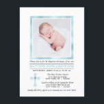 Elegant BAPTISM CHRISTENING Cross Blue Boy | PHOTO Invitation<br><div class="desc">Elegant delicate white and blue personalised Baptism / Christening baby boy invitations.  Faux gold foil frame in light blue with PHOTO / picture and lovely cross overlay.  Back of card has baby's monogram. Easy to customise.</div>