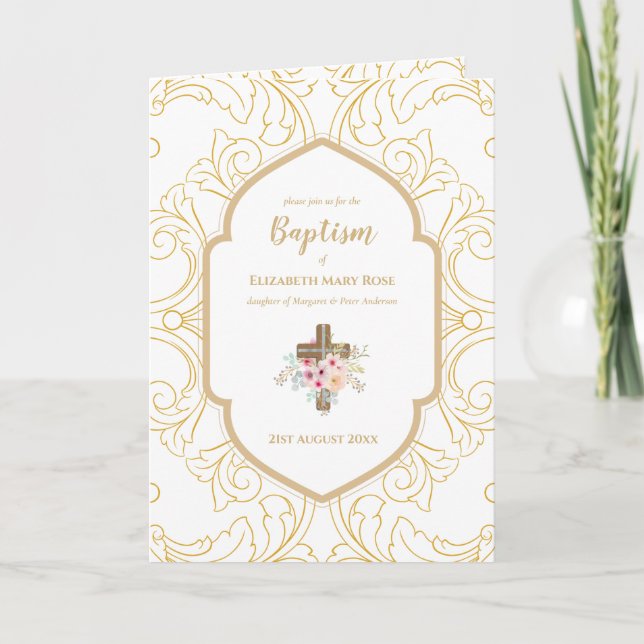 Elegant Baptism Christening Invitation and Program (Front)