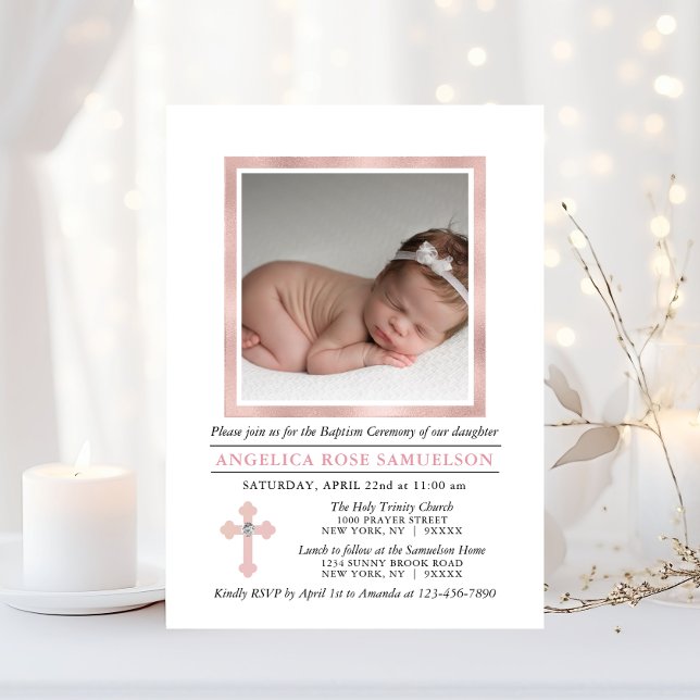 Elegant BAPTISM CHRISTENING Pink Girl | PHOTO Invitation (Elegant BAPTISM CHRISTENING Pink Girl  PHOTO Invitation)