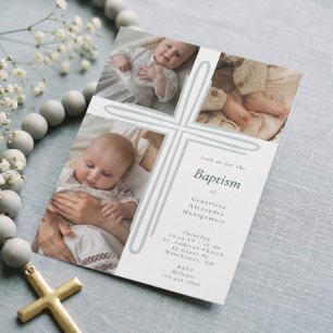 Elegant Baptism Christening Religious Photo Cross Invitation