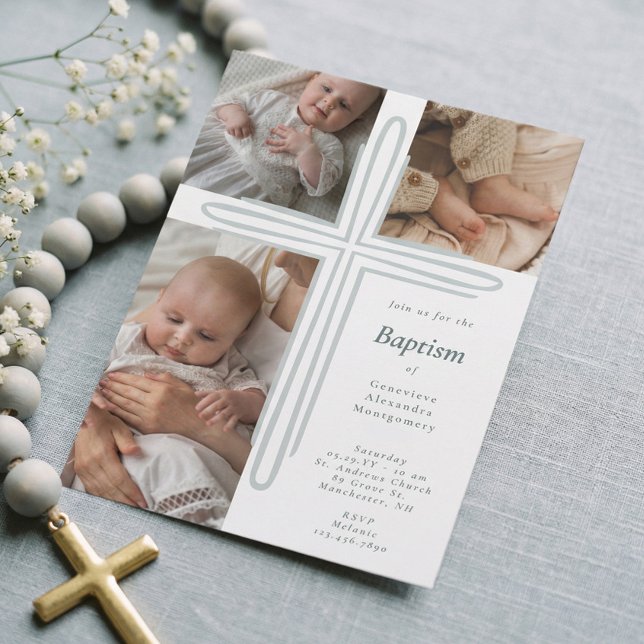 Elegant Baptism Christening Religious Photo Cross Invitation (Elegant Baptism Christening Religious Photo Cross Invitation)