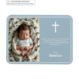 Elegant Baptism Dusty Blue Thank You Photo Magnet