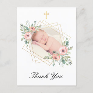 Elegant Baptism Floral Thank You Postcard