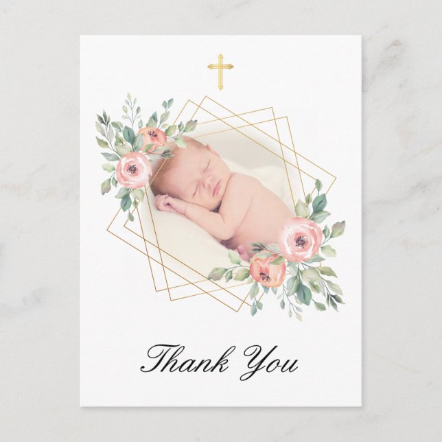 Elegant Baptism Floral Thank You Postcard (Front)