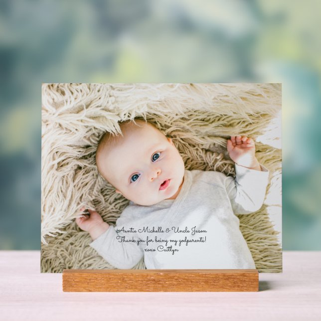 Elegant Baptism Godparents Thank You with Photo Acrylic Sign (Neutral)