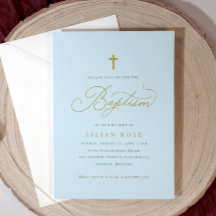 Elegant Baptism Invitations Cross Blue Boy