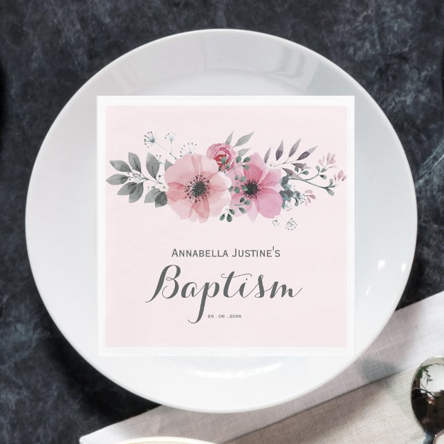 Elegant BAPTISM Pink Floral  Napkin (Creator Uploaded)