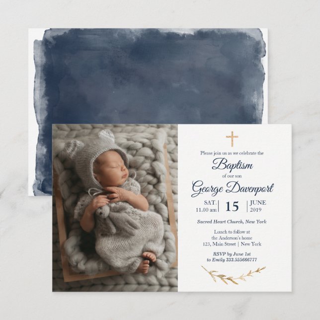 Elegant Baptism Religious event custom photo Invit Invitation (Front/Back)