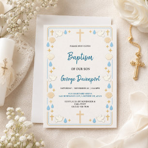 Elegant Baptism   Religious Kids Christening Party Invitation