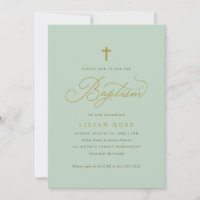 Elegant Baptism Sage Script Cross