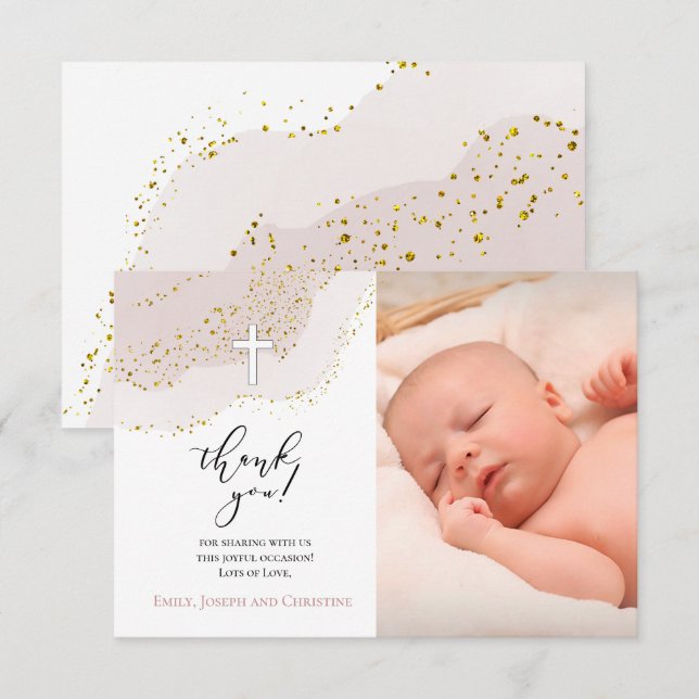 elegant baptism thank you baby girl invitation (Front/Back)