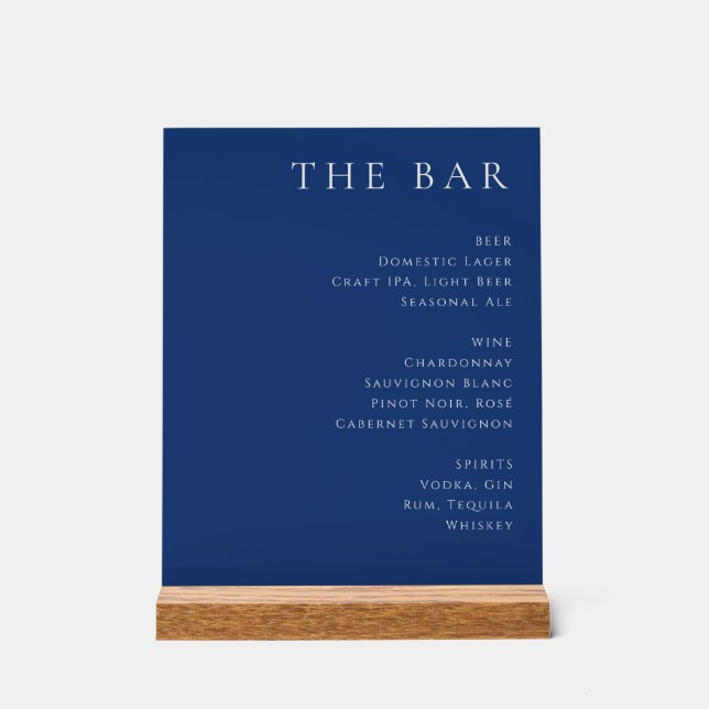 Elegant Bar Menu Design Acrylic Sign (Front)