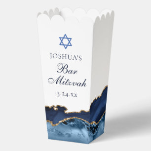 Elegant Bar Mitzvah Party Navy Blue Gold Popcorn Favour Box