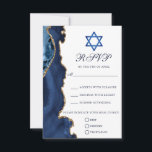 Elegant Bar Mitzvah Party Navy Blue Gold RSVP Card<br><div class="desc">Elegant navy blue and gold agate decorates the side of this modern Bat or Bar Mitzvah party RSVP card. Chic script outlining your meal choice options and responses for a Jewish ceremony.</div>