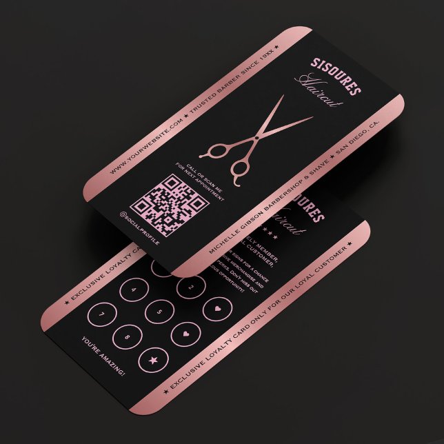 Elegant Barber Black Rosegold Scissors Loyalty Business Card (Elegant Barber Black Rosegold Scissors Loyalty Business Card
)