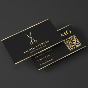 Elegant Barber Minimal Scissors Barbershop Black Business Card