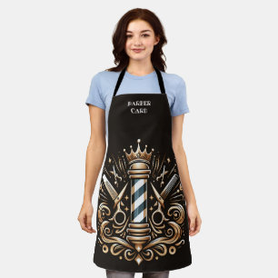 Elegant Barber Pole and Crown Logo Personalize Apr Apron