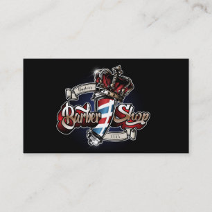 Elegant Barber Pole and Crown Personalise Business Card