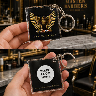 Elegant Barber Shop Golden Eagle Logo Branding Key Ring